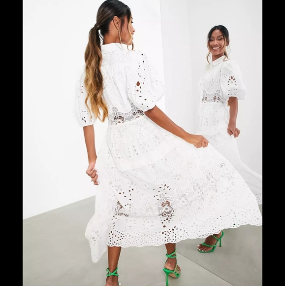 Asos Edition eyelet midi Shirt Dress with Puff sleeves - Picture 4 of 4